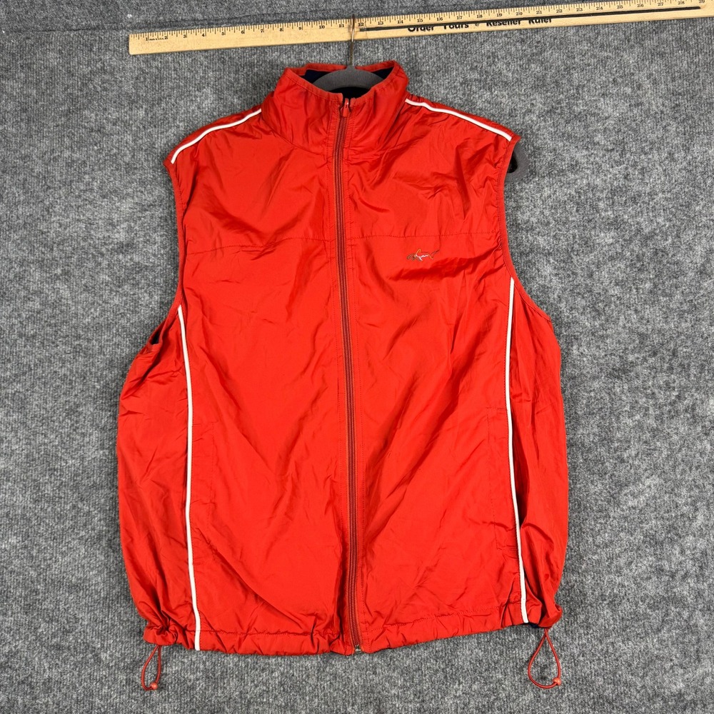 Greg Norman Vest Mens Size M Red Fleece Lined Full Zip Windbreaker Golf Shark